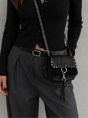 Rebecca Minkoff Keith Small Saddle Bag Black Leather Studded Crossbody